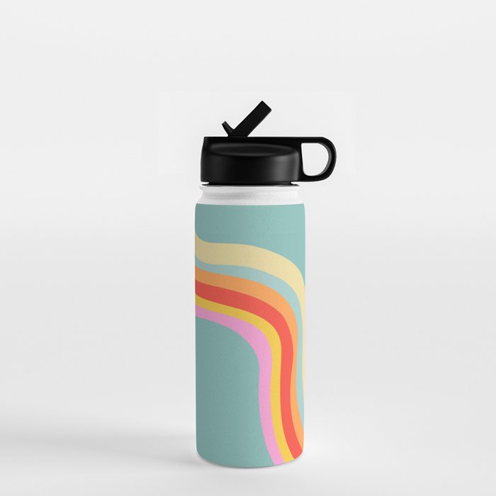 Groovy 70s Retro Rainbow Flow on Blue Water Bottle Gallery Image 1
