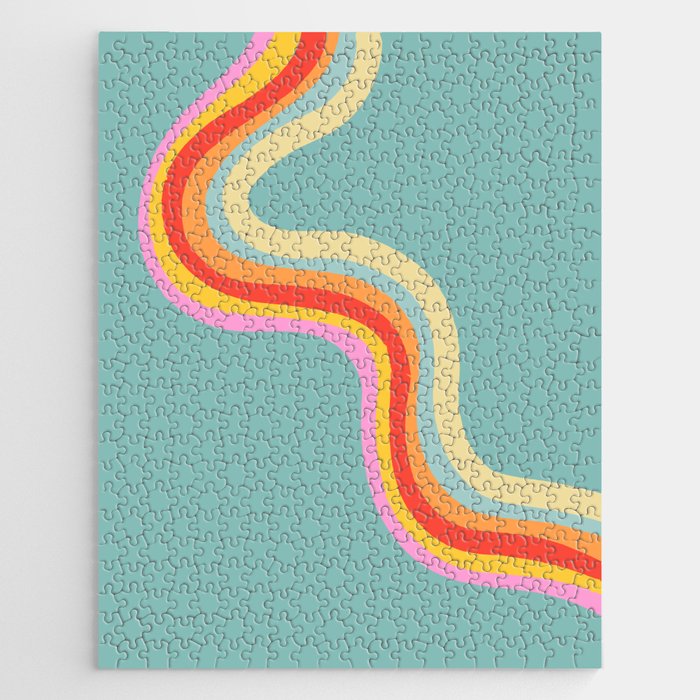 Groovy 70s Retro Rainbow Flow on Blue Jigsaw Puzzle Gallery Image 1