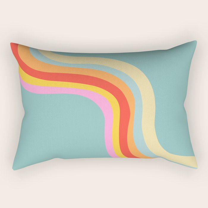 Groovy 70s Retro Rainbow Flow on Blue Rectangular Pillow Gallery Image 1
