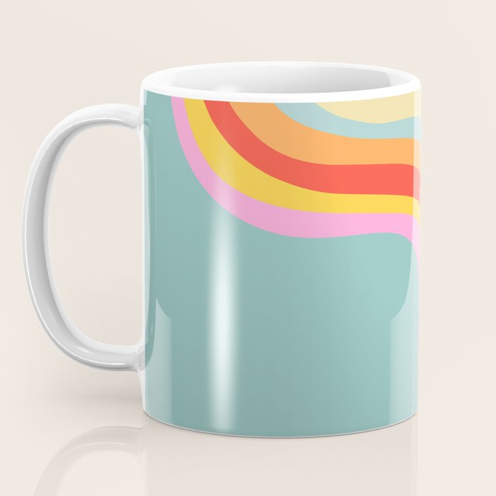 Groovy 70s Retro Rainbow Flow on Blue Coffee Mug Gallery Image 3