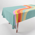 Groovy 70s Retro Rainbow Flow on Blue Tablecloth Gallery Image 1