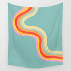 Groovy 70s Retro Rainbow Flow on Blue Wall Tapestry Gallery Image 4