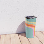 Groovy 70s Retro Rainbow Flow on Blue Travel Mug Gallery Image 4