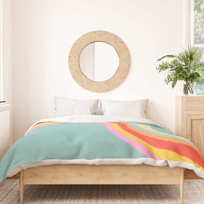 Groovy 70s Retro Rainbow Flow on Blue Duvet Cover Gallery Image 3