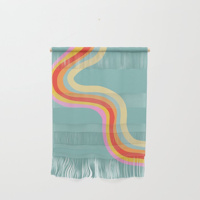 Groovy 70s Retro Rainbow Flow on Blue Wall Hanging Gallery Image 1