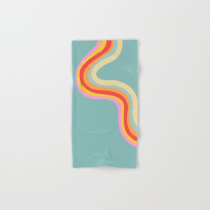 Groovy 70s Retro Rainbow Flow on Blue Bath Towel Gallery Image 1