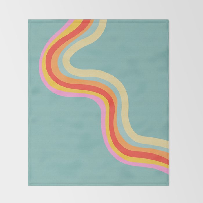 Groovy 70s Retro Rainbow Flow on Blue Throw Blanket Gallery Image 2