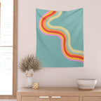 Groovy 70s Retro Rainbow Flow on Blue Wall Tapestry Gallery Image 2
