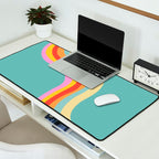 Groovy 70s Retro Rainbow Flow on Blue Desk Mat Gallery Image 2