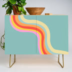 Groovy 70s Retro Rainbow Flow on Blue Credenza Gallery Image 1