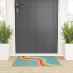 Groovy 70s Retro Rainbow Flow on Blue Welcome Mat Gallery Image 3