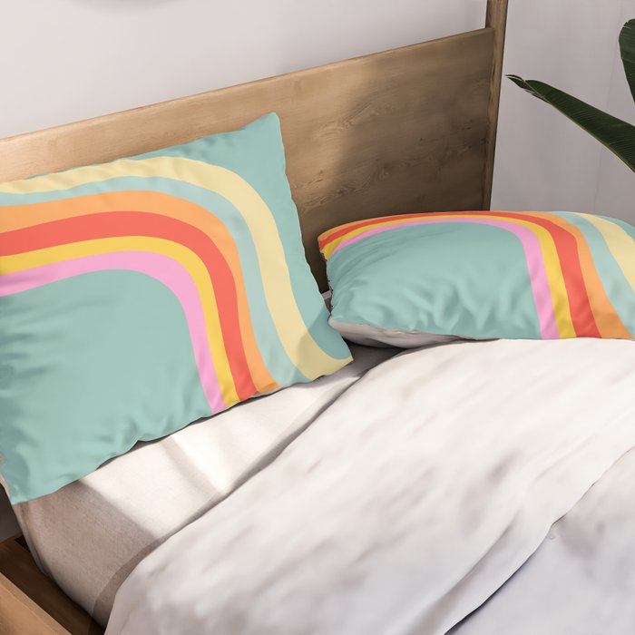 Groovy 70s Retro Rainbow Flow on Blue Pillow Sham Gallery Image 2