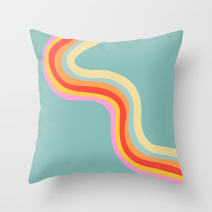 Groovy 70s Retro Rainbow Flow on Blue Throw Pillow Gallery Image 6