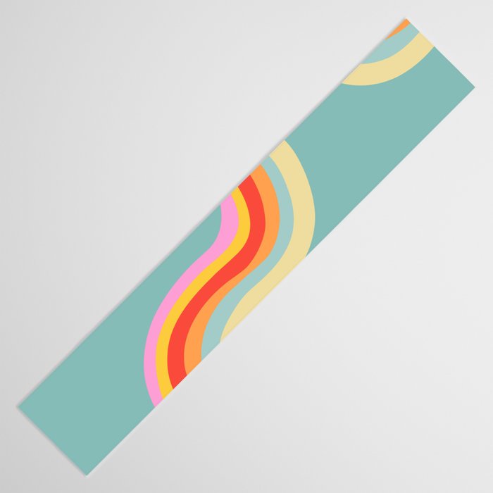 Groovy 70s Retro Rainbow Flow on Blue Table Runner Gallery Image 3