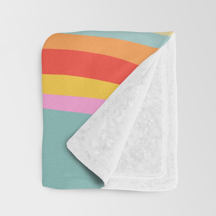 Groovy 70s Retro Rainbow Flow on Blue Throw Blanket Gallery Image 3