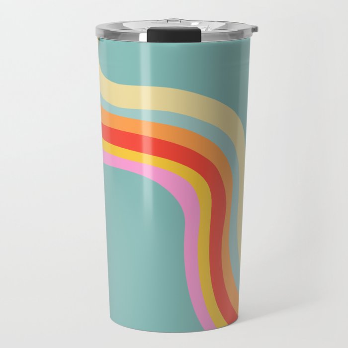 Groovy 70s Retro Rainbow Flow on Blue Travel Mug Gallery Image 1