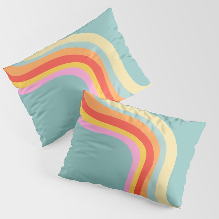 Groovy 70s Retro Rainbow Flow on Blue Pillow Sham Gallery Image 1