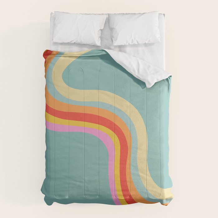 Groovy 70s Retro Rainbow Flow on Blue Comforter Gallery Image 6