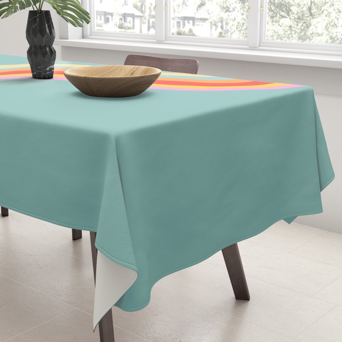 Groovy 70s Retro Rainbow Flow on Blue Tablecloth Gallery Image 3