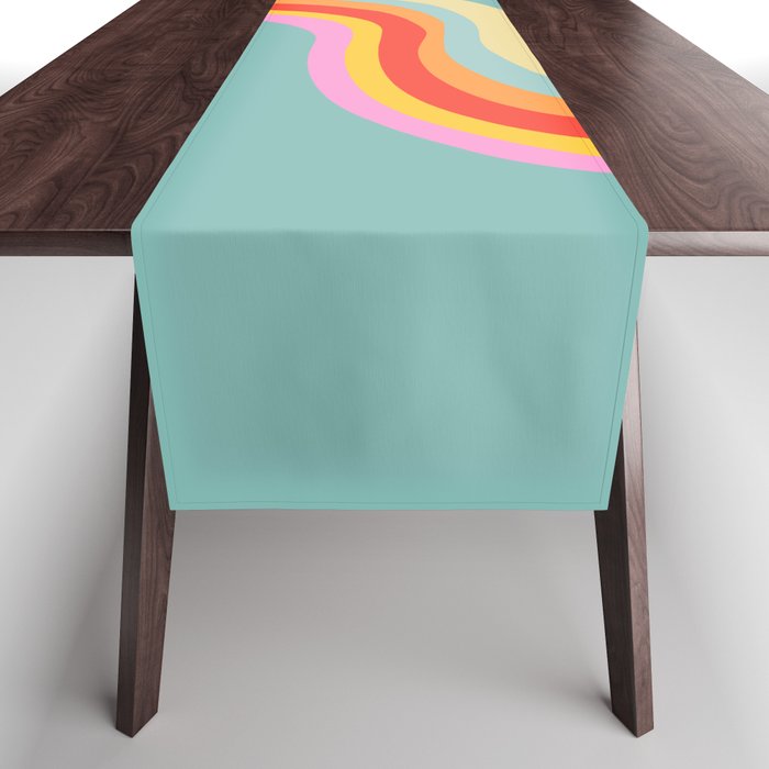 Groovy 70s Retro Rainbow Flow on Blue Table Runner Gallery Image 1