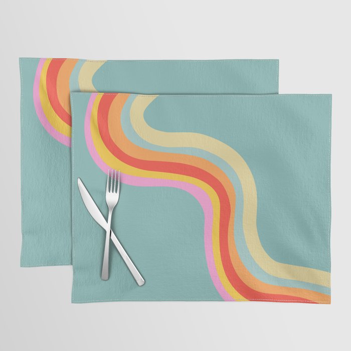 Groovy 70s Retro Rainbow Flow on Blue Placemat Gallery Image 1