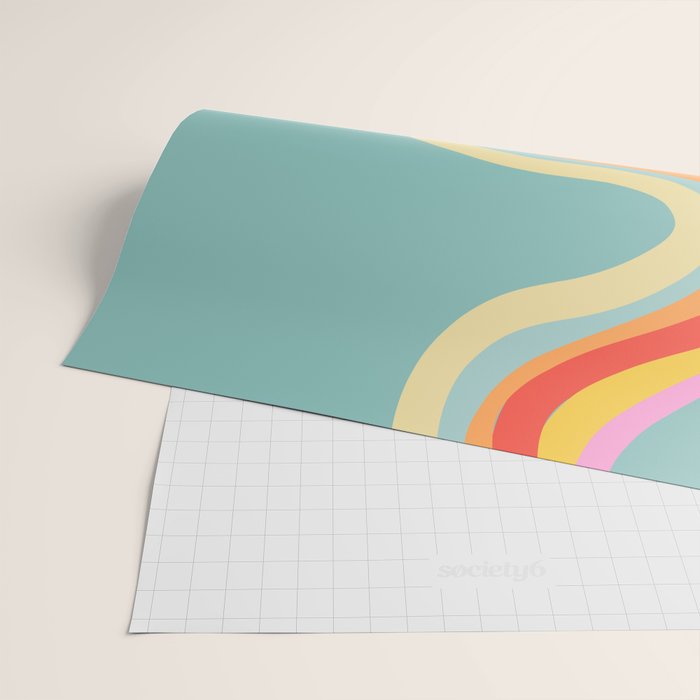 Groovy 70s Retro Rainbow Flow on Blue Wrapping Paper Gallery Image 2