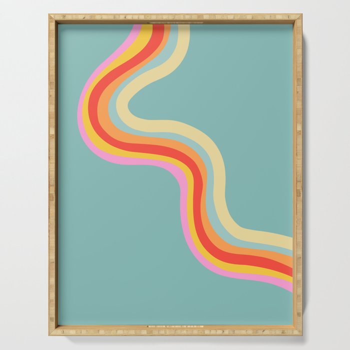 Groovy 70s Retro Rainbow Flow on Blue Serving Tray Gallery Image 1