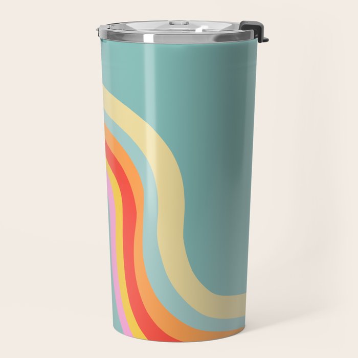 Groovy 70s Retro Rainbow Flow on Blue Travel Mug Gallery Image 2