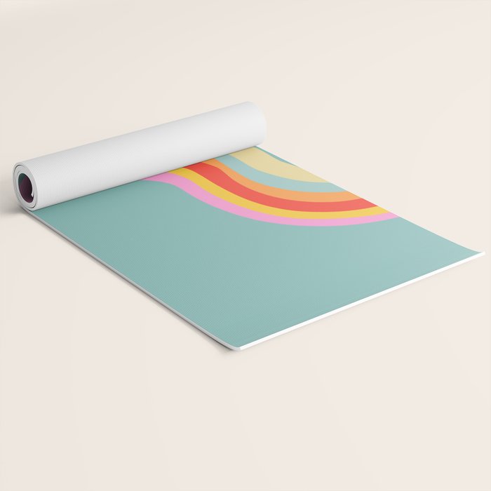 Groovy 70s Retro Rainbow Flow on Blue Yoga Mat Gallery Image 2