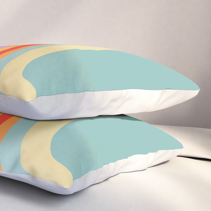 Groovy 70s Retro Rainbow Flow on Blue Pillow Sham Gallery Image 3