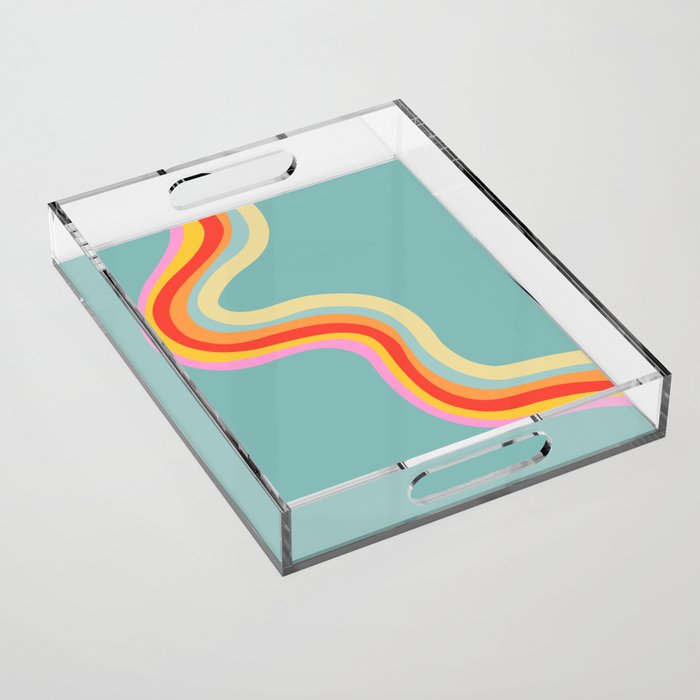 Groovy 70s Retro Rainbow Flow on Blue Acrylic Tray Gallery Image 1