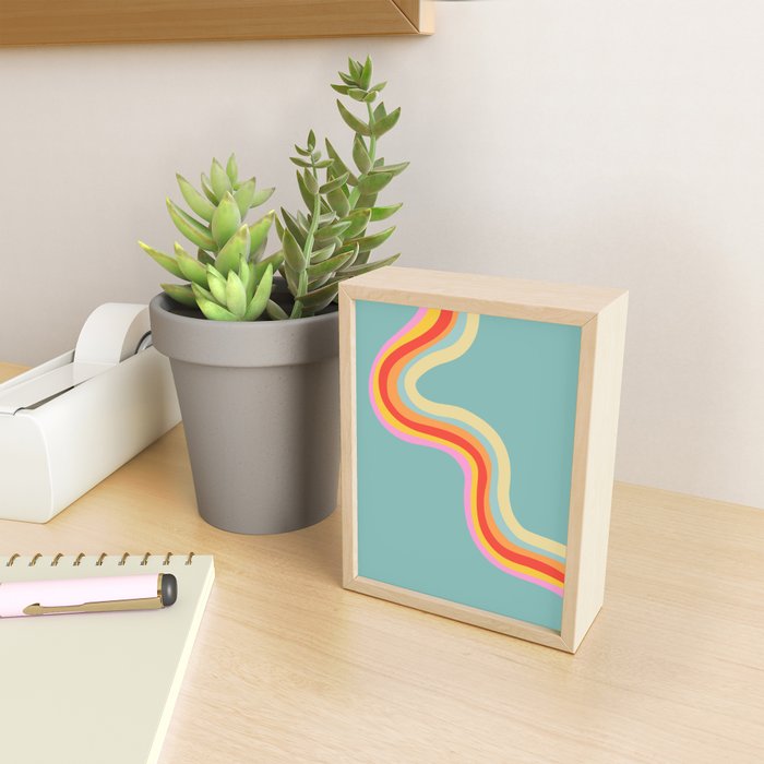 Groovy 70s Retro Rainbow Flow on Blue Mini Art Print Gallery Image 2
