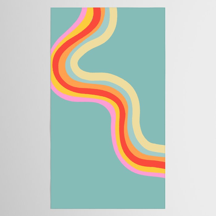 Groovy 70s Retro Rainbow Flow on Blue Tablecloth Gallery Image 2