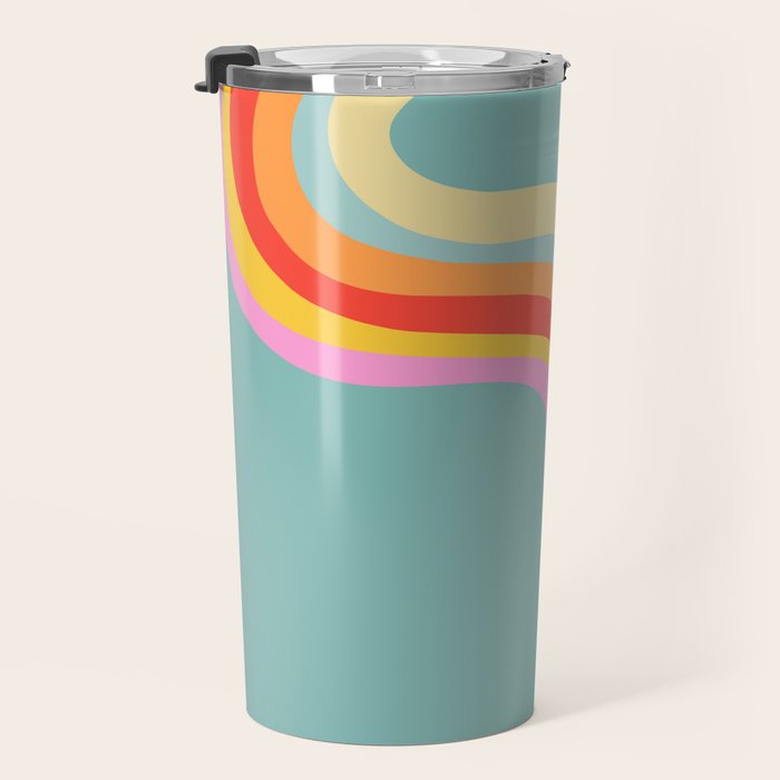 Groovy 70s Retro Rainbow Flow on Blue Travel Mug Gallery Image 3