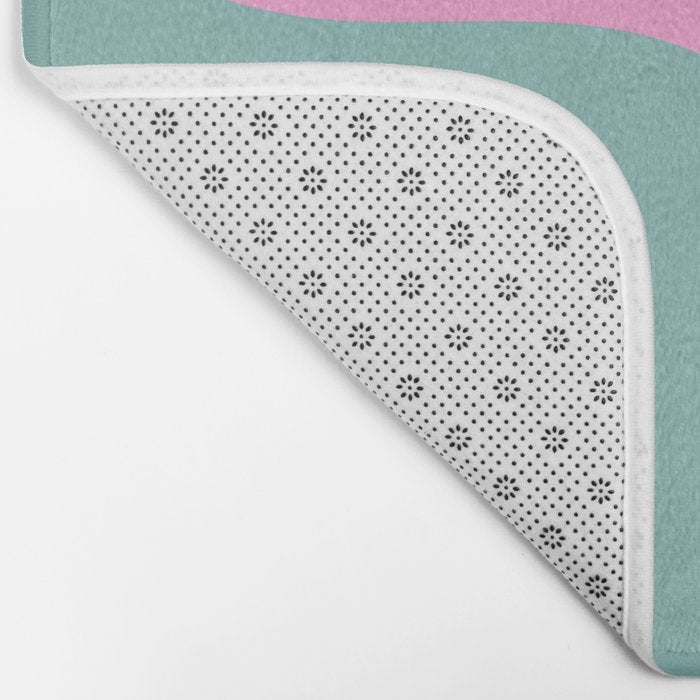 Groovy 70s Retro Rainbow Flow on Blue Bath Mat Gallery Image 2