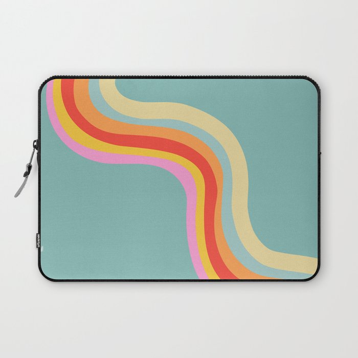 Groovy 70s Retro Rainbow Flow on Blue Laptop Sleeve Gallery Image 1