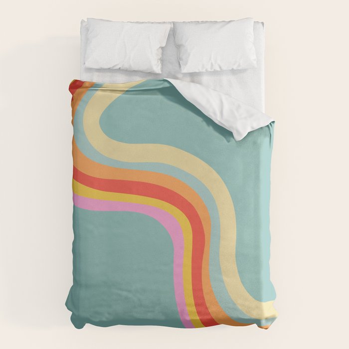 Groovy 70s Retro Rainbow Flow on Blue Duvet Cover Gallery Image 6