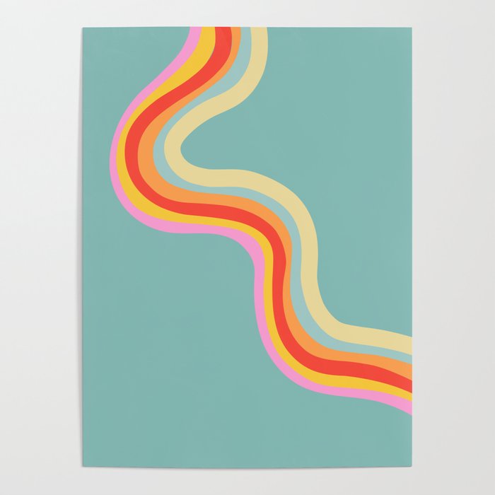Groovy 70s Retro Rainbow Flow on Blue Poster Gallery Image 4