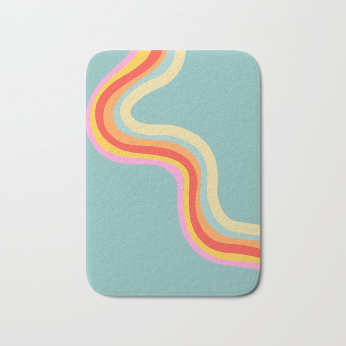 Groovy 70s Retro Rainbow Flow on Blue Bath Mat Gallery Image 1