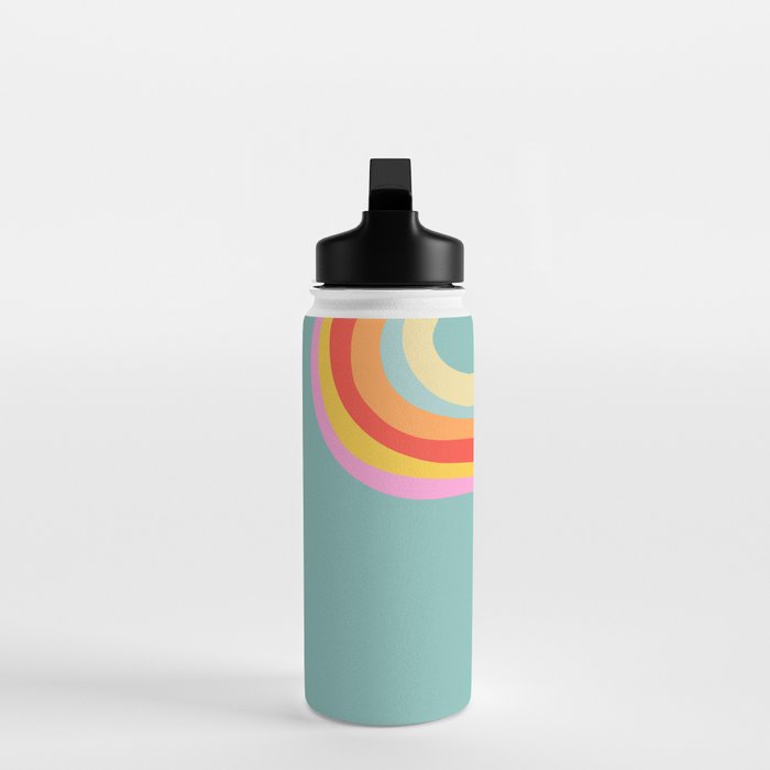 Groovy 70s Retro Rainbow Flow on Blue Water Bottle Gallery Image 3