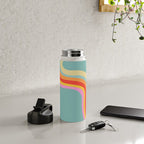 Groovy 70s Retro Rainbow Flow on Blue Water Bottle Gallery Image 4