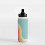 Groovy 70s Retro Rainbow Flow on Blue Water Bottle Gallery Image 2