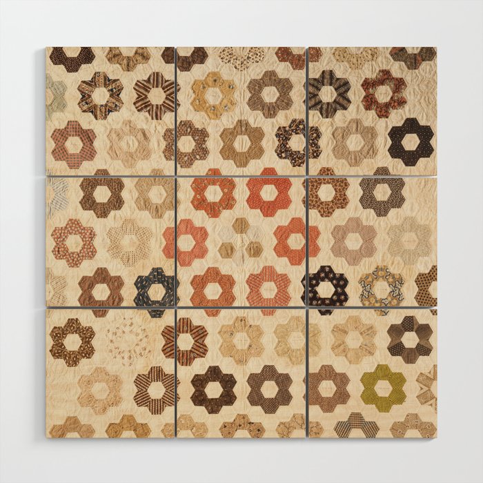 Vintage Multicolor Patchwork Quilt Wood Wall Art Gallery Image 1