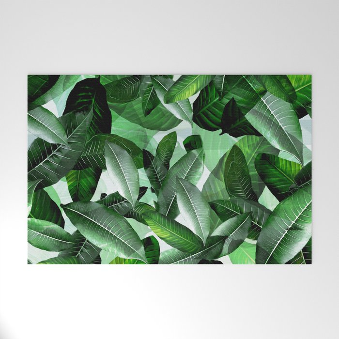 Banana palm leaf tropical jungle green Welcome Mat Gallery Image 1