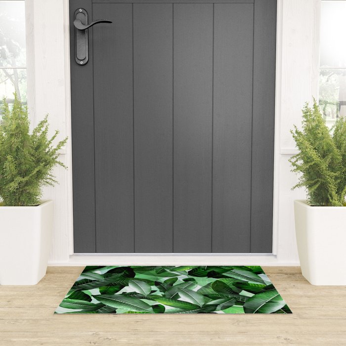 Banana palm leaf tropical jungle green Welcome Mat Gallery Image 3
