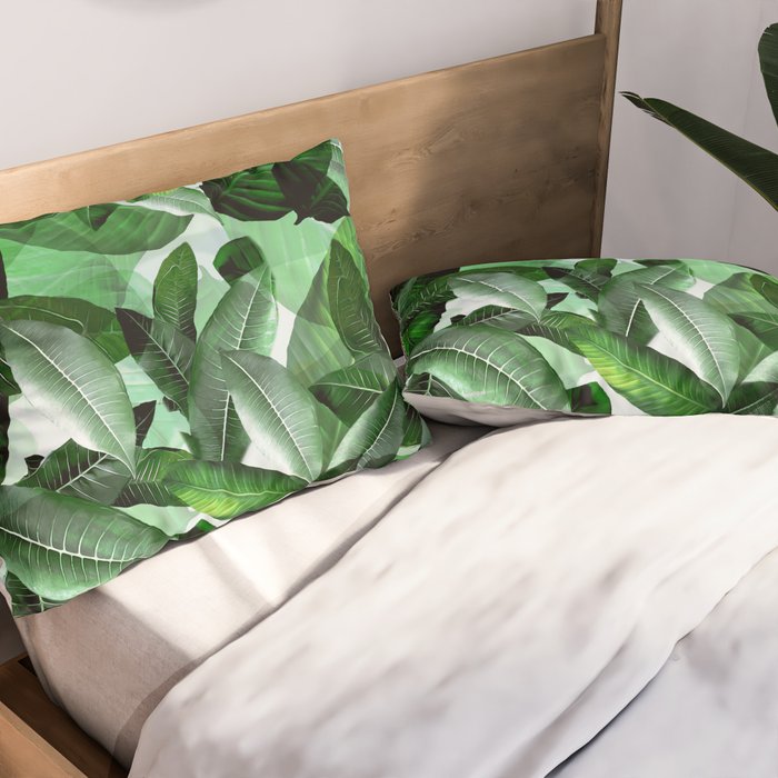 Banana palm leaf tropical jungle green Pillow Sham Gallery Image 2