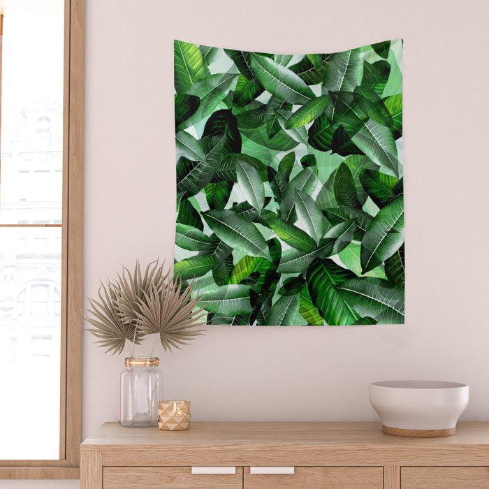 Banana palm leaf tropical jungle green Wall Tapestry Gallery Image 2