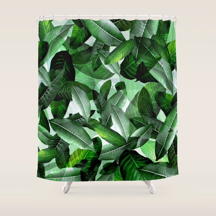 Banana palm leaf tropical jungle green Shower Curtain Gallery Image 1