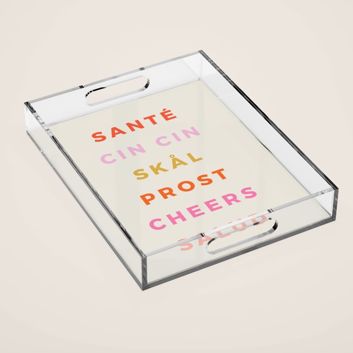 "CHEERS!" Around The World Type Print Acrylic Tray Gallery Image 1