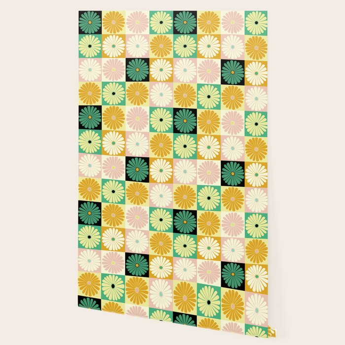 Retro Flowers Check Pattern XXV Wallpaper Gallery Image 2